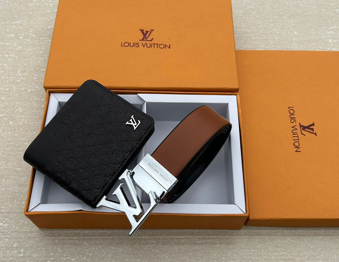 LOUIS VUITTON BELT AND WALLET BROWN PREMIUM QUALITY COMBO