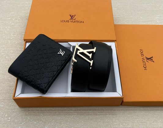 LOUIS VUITTON BELT AND WALLET BLACK PREMIUM QUALITY COMBO