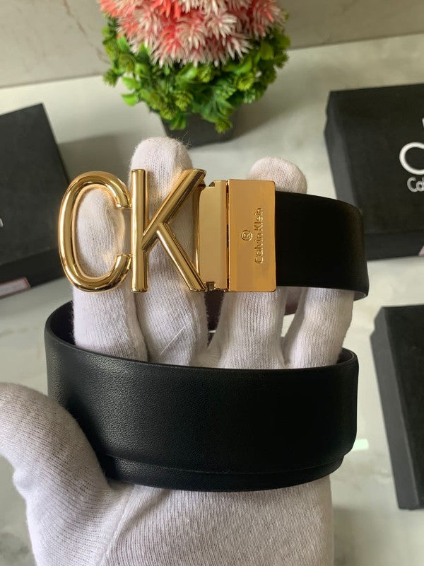 CALVIN KLIIEN GOLDEN BLACK REVESIBLE BELT