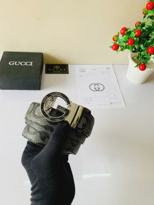 GUCC I BLACK AUTO LOCK PRINTED PREMIUM QUALITY BELT