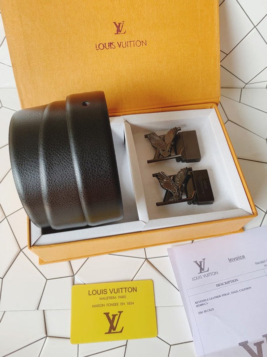 LOUIS VUIITTON BLACK&GREY 2pcs BUCKLE COMBO