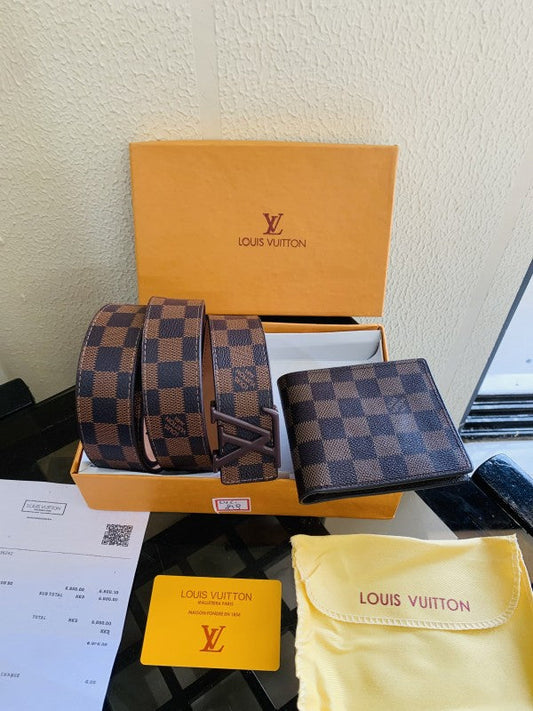 LV LOUIS VUITTO PRINTED PREMIUM QUALITY BELT WALLET COMBO