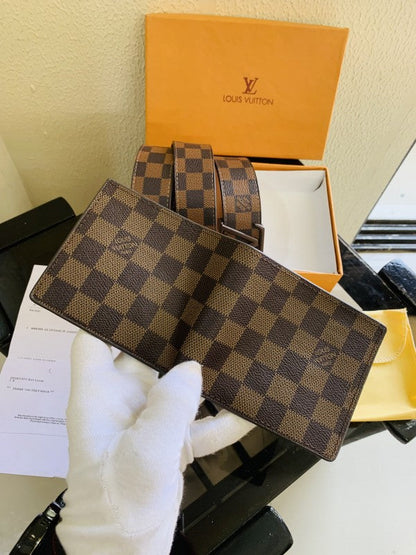 LV LOUIS VUITTO PRINTED PREMIUM QUALITY BELT WALLET COMBO