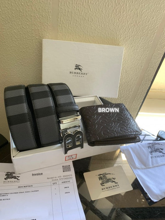 BURBARRY PRINTED PREMIUM QUALITY BELT WALLET COMBO