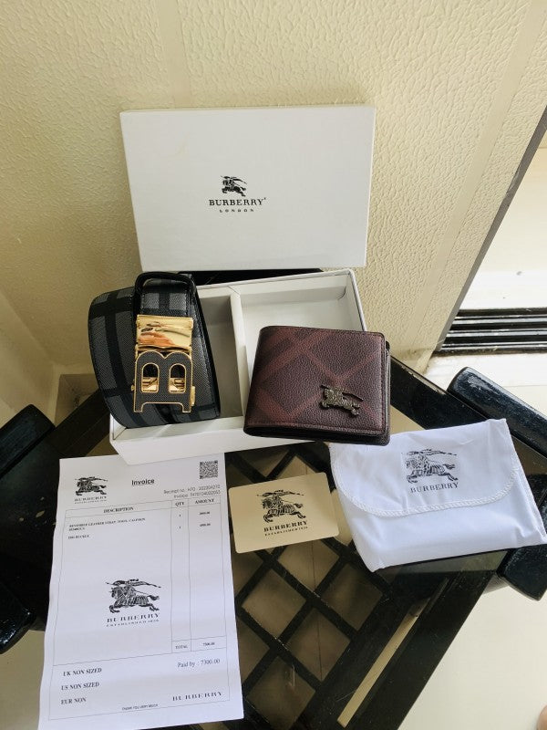 BURBARRY PRINTED PREMIUM QUALITY BELT WALLET COMBO