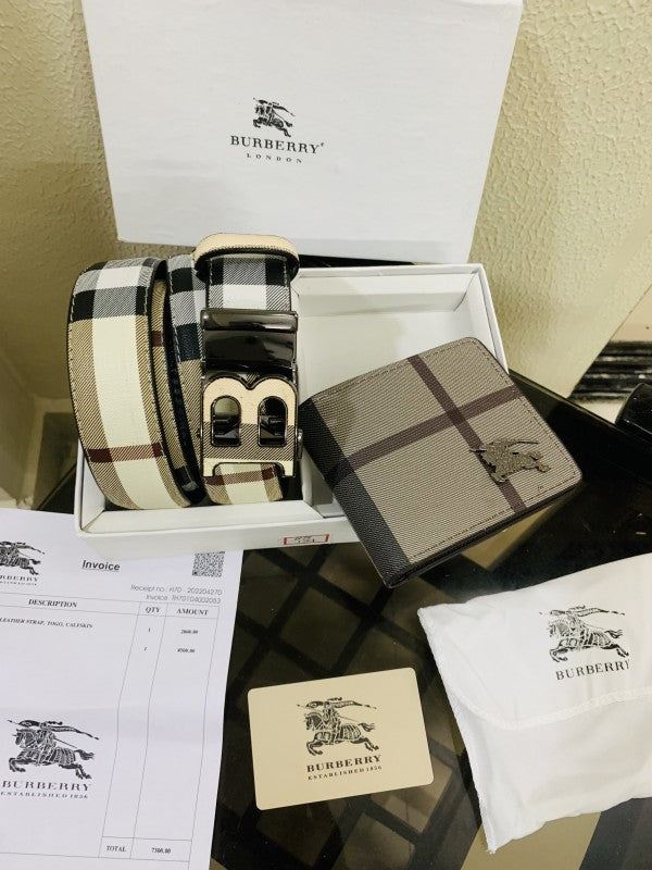 BURBARRY PRINTED PREMIUM QUALITY BELT WALLET COMBO