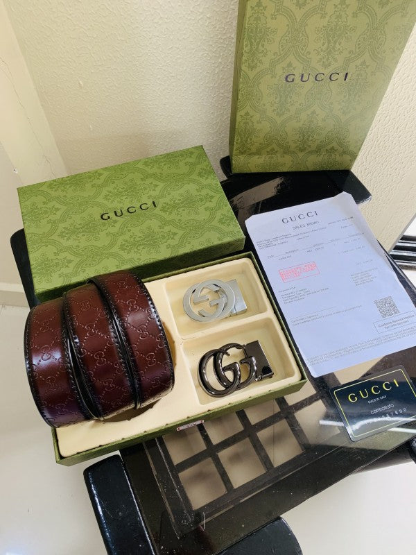 GUCCI 2pcs BUCKLE PRINTED PREMIUM QUALITY BELT COMBO