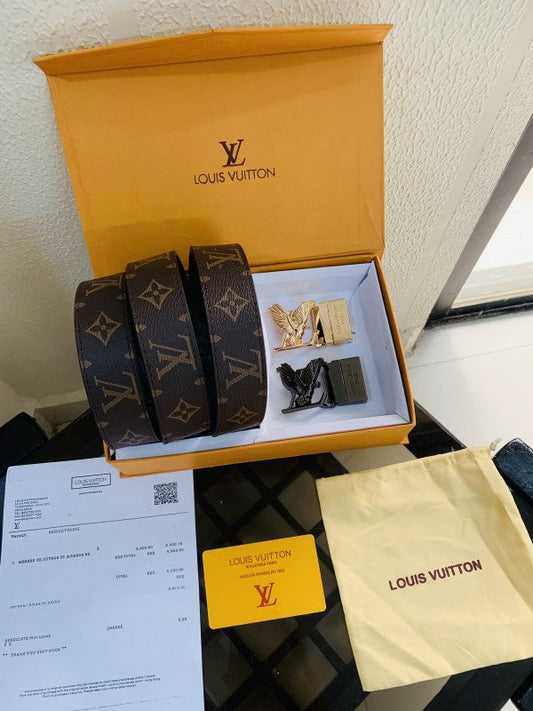 LV LOUIS VUIITTON PRINTED PREMIUM QUALITY 2pcs BUCKLE BELT COMBO