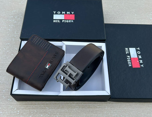 TOMMY HILFIGER BELT AND WALLET BLACK  PREMIUM QUALITY COMBO