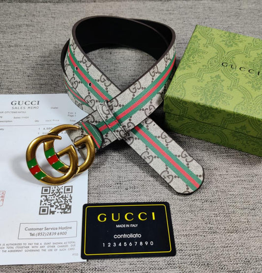 Guccii Tri Color Red and Green And Grey High End Leather Belt